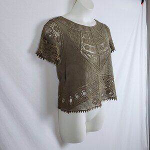 Green Fairy Grunge Top Womens M/L Crochet Lace Bohemian Hippie Renaissance Fair